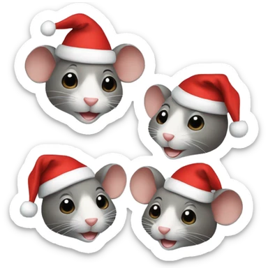 4 rats with Christmas hats on  sticker