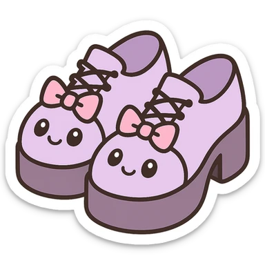 Make the shoes pastel purple with black and pink accents, kawaii style, no socks, no hearts, transparent background sticker