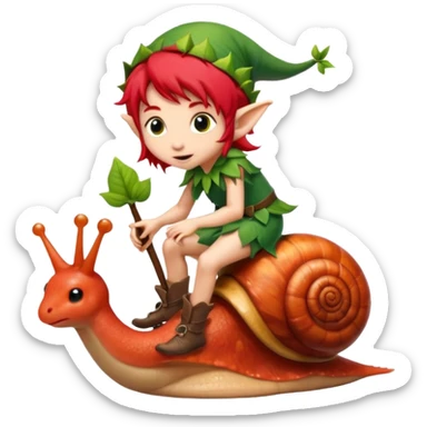 tiny forest elf with red hair riding snail sticker