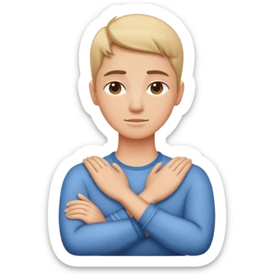 Person with arms crossed and hands on neck ￼ sticker