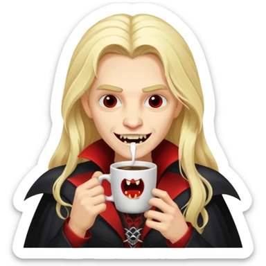 blonde long haired vampire drinking coffee sticker