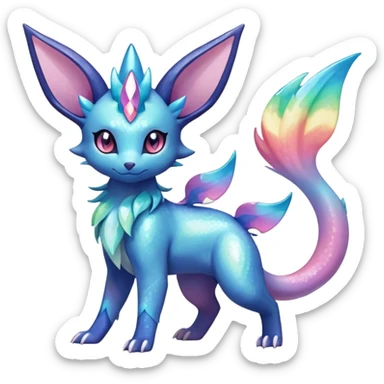 Rainbow crystalic Shiny pastel Nebulae Salandit-Glaceon-Sylveon-Espeon-Vaporeon-Noibat-Fakémon-hybrid-creature (full body)  sticker