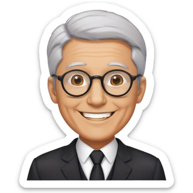 Grey haired Kim il sung grinning while wearing dark mao suit and large glasses sticker