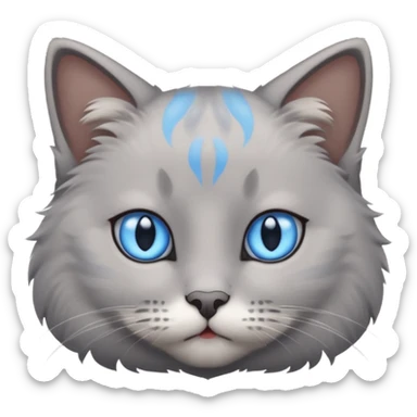 a gray cat with blue eyes on its FOREHEAD sticker