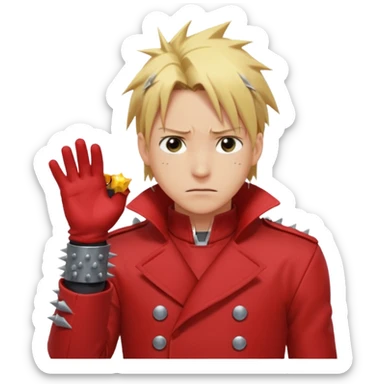 Create a Full Metal Alchemist Brotherhood Edward emoji for a teams chat but make it more original to the anime style sticker