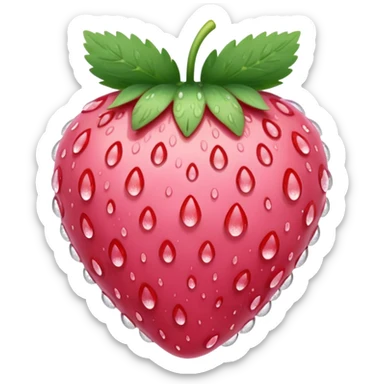 A soft pink strawberry with dew drops, glossy iOS 18 emoji style, elegant and cute sticker