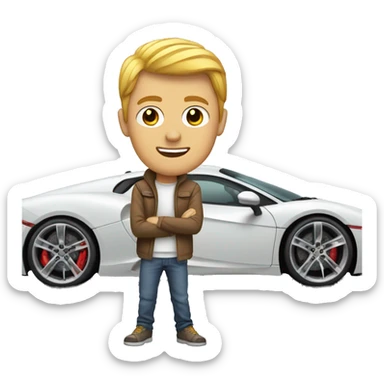 Guy in front of a sportcar  sticker