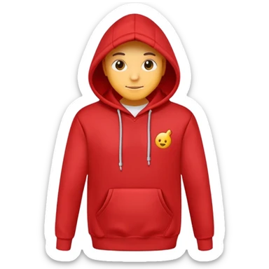 Red hoodie with drawstring and front pocket sticker