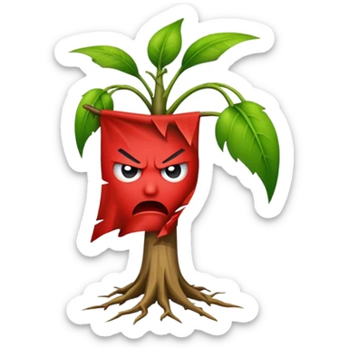 Red flag as a root, angry face emoji as a growing stem sticker
