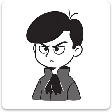 Chibi Levi Ackerman with big head and small body, cute angry expression, black undercut hair, wearing Scout Regiment uniform with cravat sticker