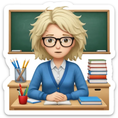 exhausted teacher in a bustling classroom sticker