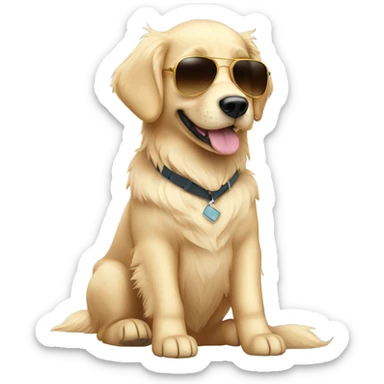 Cream Golden retriever with aviator sunglasses sticker