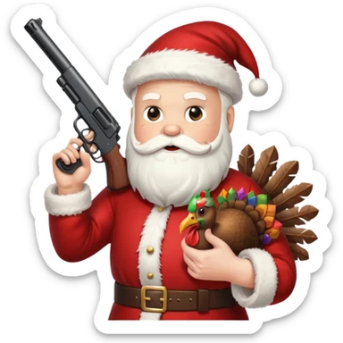 Santa holding a gun shooting a turkey sticker