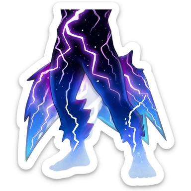 starry sparky fizzy Black-Dark-Vortexed Lightning-strike-zig-zag-patterned striking indigo-violet-blue-cyan-gradiented with dark undertones, white underside, thunderous stormy edgy badass realistic Vernid-Sergal-Genet-Trico-species by LiLaiRa, full body sticker