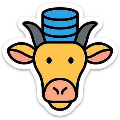 color outline icon of a goat with a database on its head sticker