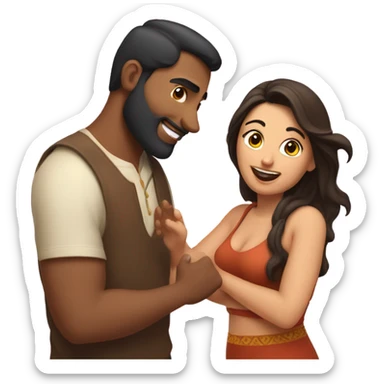 Curvy brunette woman flirting with Indian man  sticker