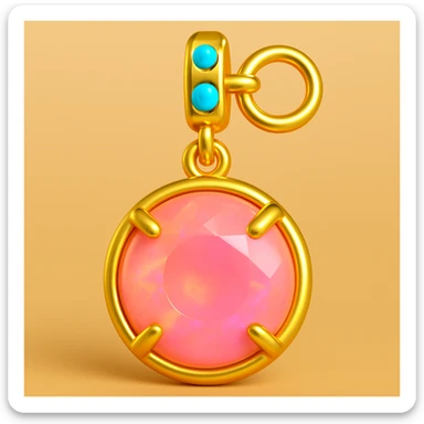 change the silver setting and jump ring to gold, keep the round cut pink fire opal and Y2K style, extreme close-up, 3D emoji style sticker