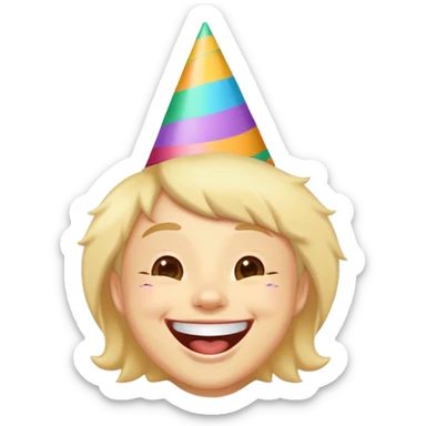 A face wearing a party hat and laughing joyfully. 1000x1000 sticker