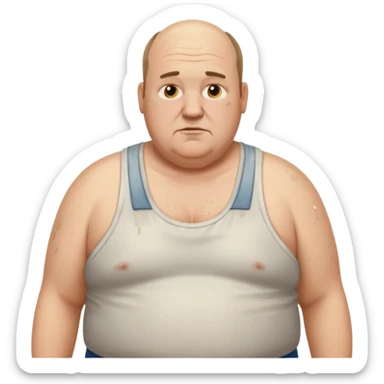 obese middle aged white man in wifebeater with  dirty appearance. His hair is very greasy and balding sticker