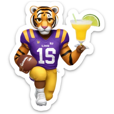 LSU Mike the Tiger in football jersey with margarita  sticker