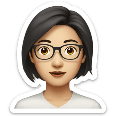29 year old asian woman with short length dark hair and brown glasses sticker