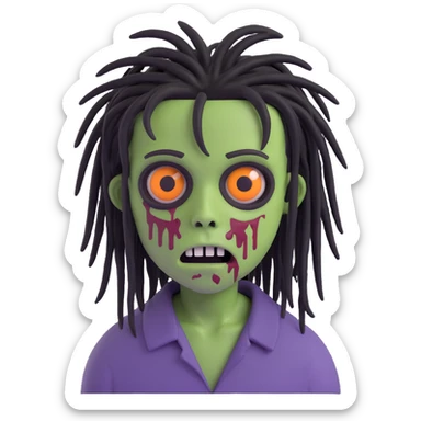 boy zombie with black medium-long emo dreadlocks, dark and spooky, creepy expression sticker