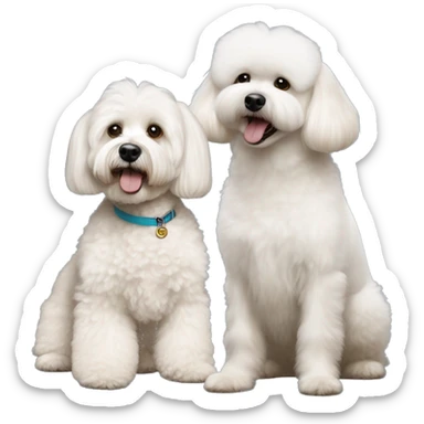Big apricot cockapoo and small white bichon frise sticker