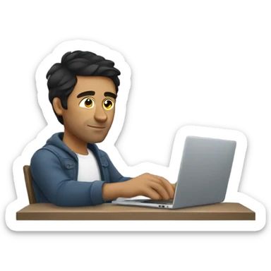 A guy with dark hair drinks vodka and works on a laptop sticker