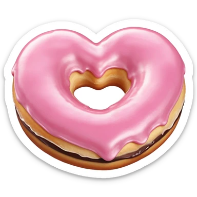Realistic isolated heart shaped donut with pale pink frosting. sticker