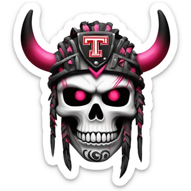  detailed tribal artwork hints of white barbwire background Texas tech logo multi dimensional red black warrior skull pink Mohawk  sticker