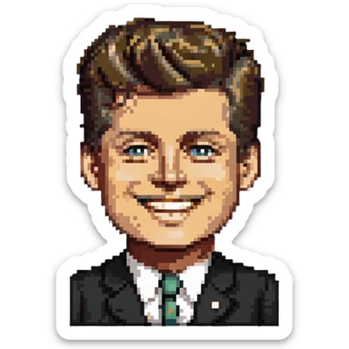 John F Kennedy with his classic hairstyle and smile sticker