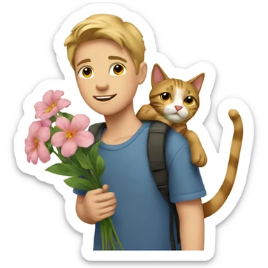 boy with cat and flower sticker