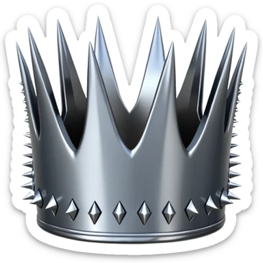 A spiked crown emoji made of silver chrome, sharp yet rounded metallic spikes, glossy reflections, aggressive luxury swag aesthetic, iOS emoji style, centered, clean white background sticker