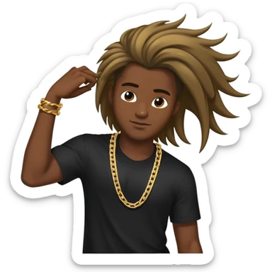 Black male with black shirt and chain swiping hair to the side motion sticker