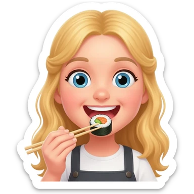 Blonde girl eating sushi sticker