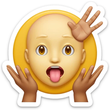 Sticking tongue out with hands gliding through yellow emoji circle face sticker