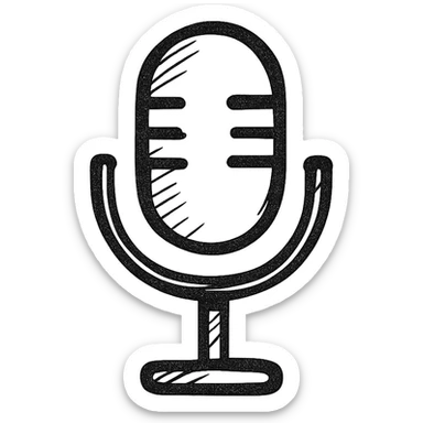 Microphone for sound recording icon, hand drawn, black outlines, no fill, simple and clean, top view sticker