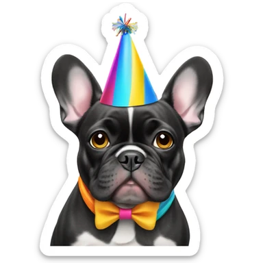 Frenchie dog wearing a birthday hat ￼ sticker