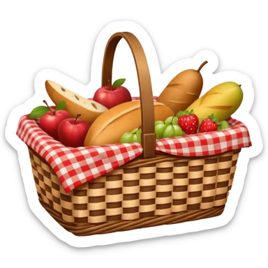 wicker basket with picnic cloth in it sticker