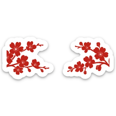 Cut out only the cherry blossom branches on both sides, without background or base, single color, style similar to the reference image, size 1200x100px, transparent background. sticker