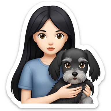 girl with long black hair holding a Schnauzer dog sticker
