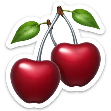 A pair of cherries emoji made of liquid silver chrome, smooth rounded shapes, glossy metallic surface, subtle sensual vibe, luxury sexy aesthetic, iOS emoji style, centered, clean white background sticker