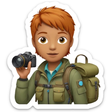 
wildlife photographer, trekking clothes, ginger hair sticker