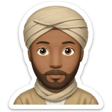 Black male, goatee beard, wearing a cloth-wrapped turban-style head covering sticker