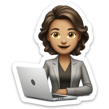boss lady with laptop, brunette hair, smiling, beautiful and friendly face sticker