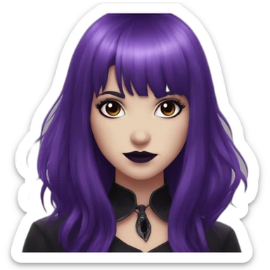 Elissabat-with-bangs-long-hair-purple-and-black-vampire-with-fangs-goth-makeup sticker