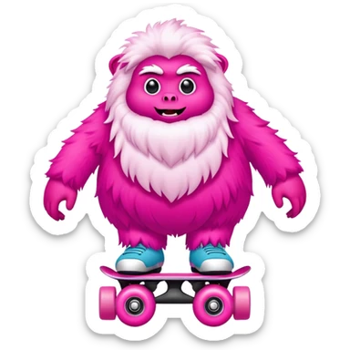 fat rainbow pink red yeti roller skating  sticker