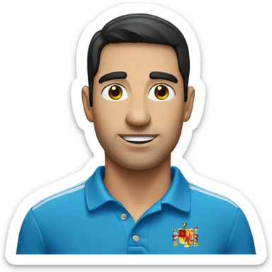Spanish Man with Blue eyes and black hair in blue polo sticker