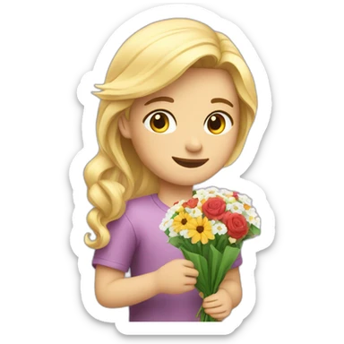 A boy who offers a bouquet of flowers to a pretty blonde sticker