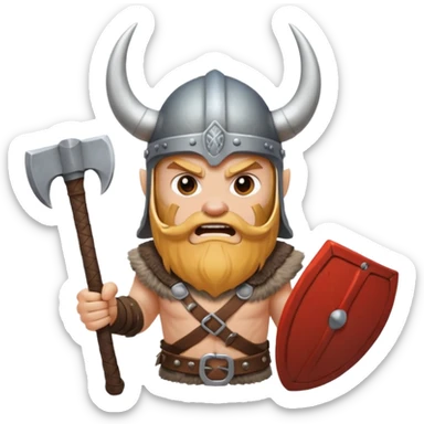 Viking with horned helmet and axe, fierce expression, Puy du Fou theme park emoji sticker